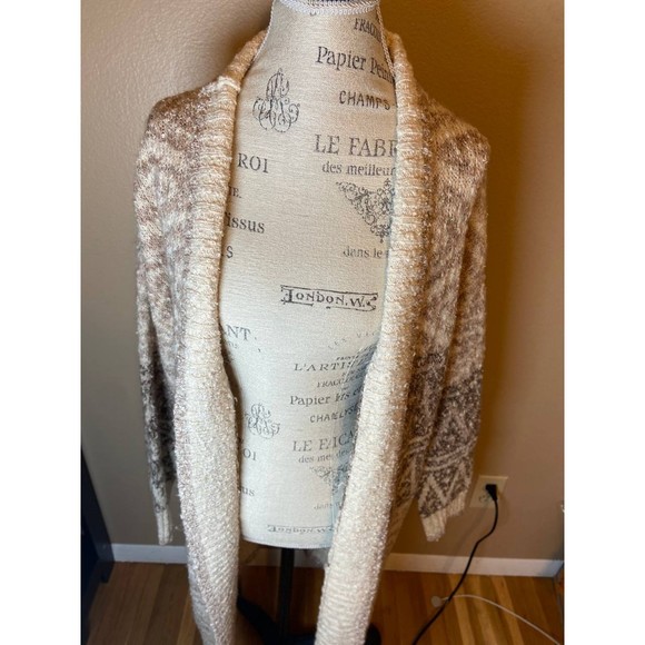 NWT Joie Cream and Brown Boho Open Front Long Cardigan Size Medium Wool Blend - Picture 3 of 5